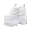 Fashion Winter High Top Leather Women Boots Platform Wedge Sneakers Chunky Shoes Hidden Heel 12CM White Black Women Casual Shoes