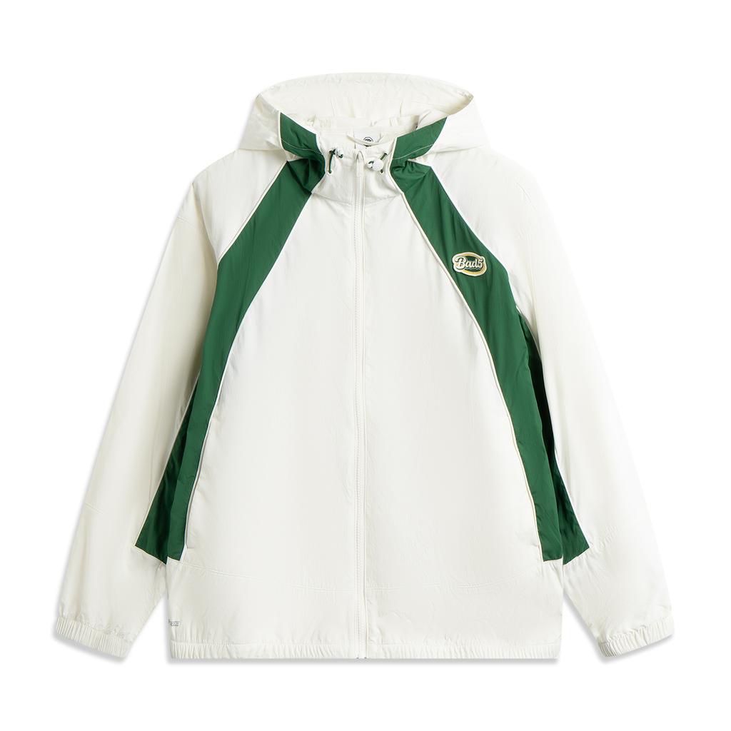 Li Ning Basketball Series Sports Casual Minimalist Color Block Letter Hooded Windbreaker Men Outerwear Off-White Eden-Green AFDV329-1