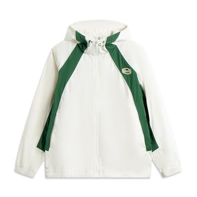 Li Ning Basketball Series Sports Casual Minimalist Color Block Letter Hooded Windbreaker Men Outerwear Off-White Eden-Green AFDV329-1