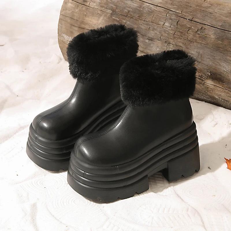 10cm Height Increase Women's Boots Plush Warm Winter Ankle Ankle Outdoor Waterproof Snow Boot Winter Fluffy Fur Boots for Women