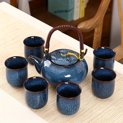 6 db-os Japán Teáskészlet Kemence Módosított Máz Porcelán Teáskészlet Tartalmaz 1 Teáskannát 6 Teáscsészét Egyedi Kínai Teáskészlet Tea Kedvelőknek Nők Férfiak Tea Kiegészítők