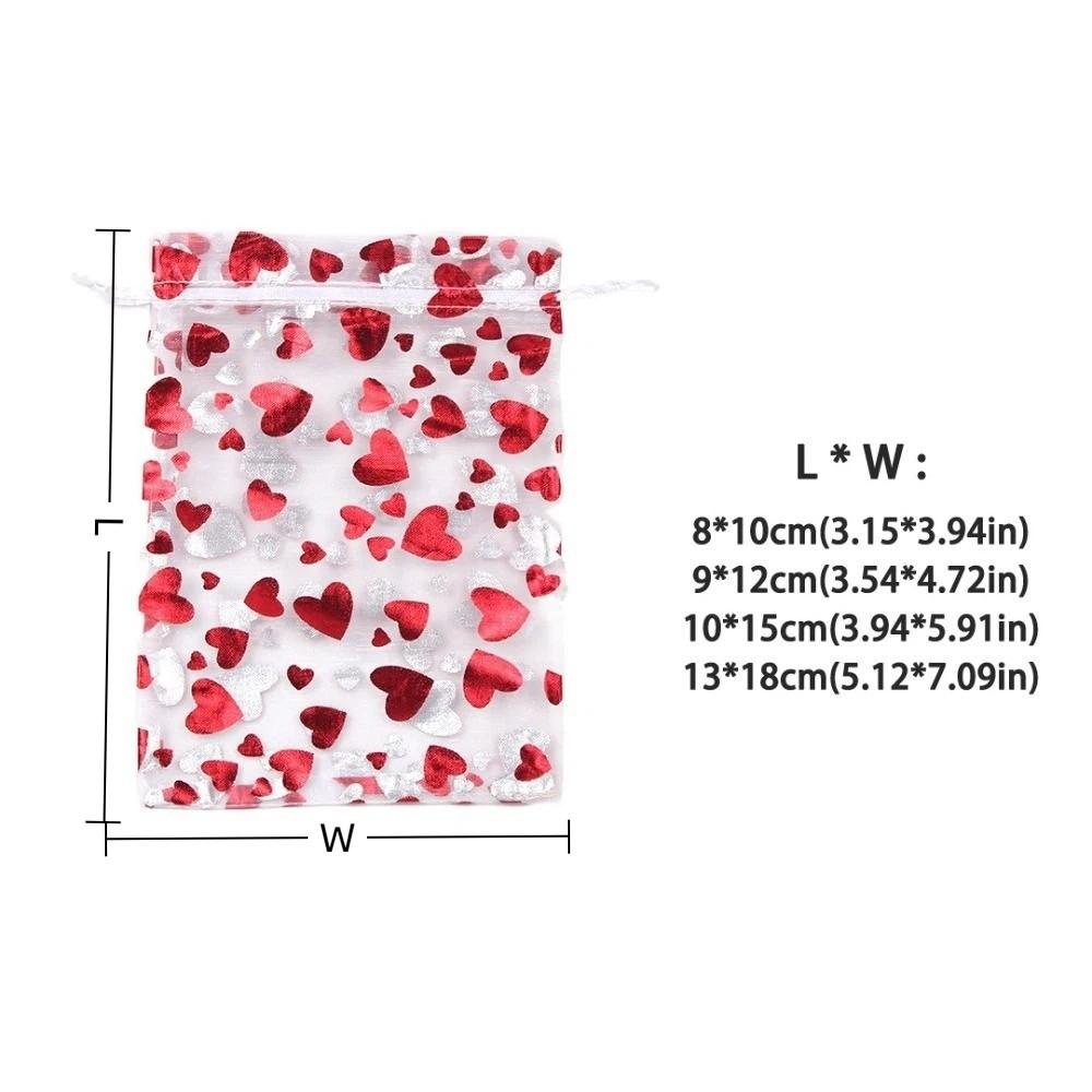 20pcs Love Heart Valentine's Day Gift Bag Drawstring Bronzing Gift Bag Mesh Candy Pouches  Wedding
