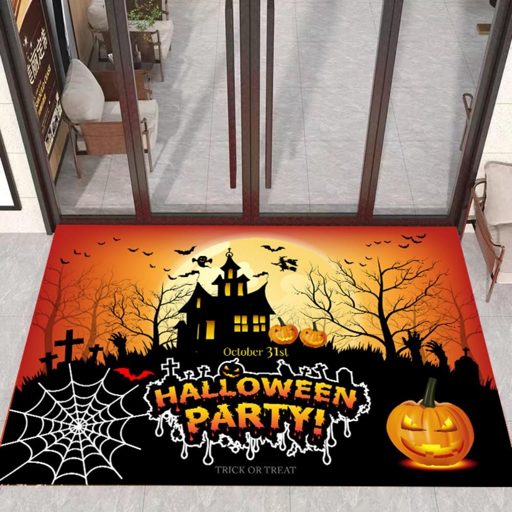 

Halloween Themed Entrance Mat Pumpkin Bat Castle Non Slip Entrance Mat Holiday Decoration Home Entrance Carpet 50X80CM(1.6X2.6FT