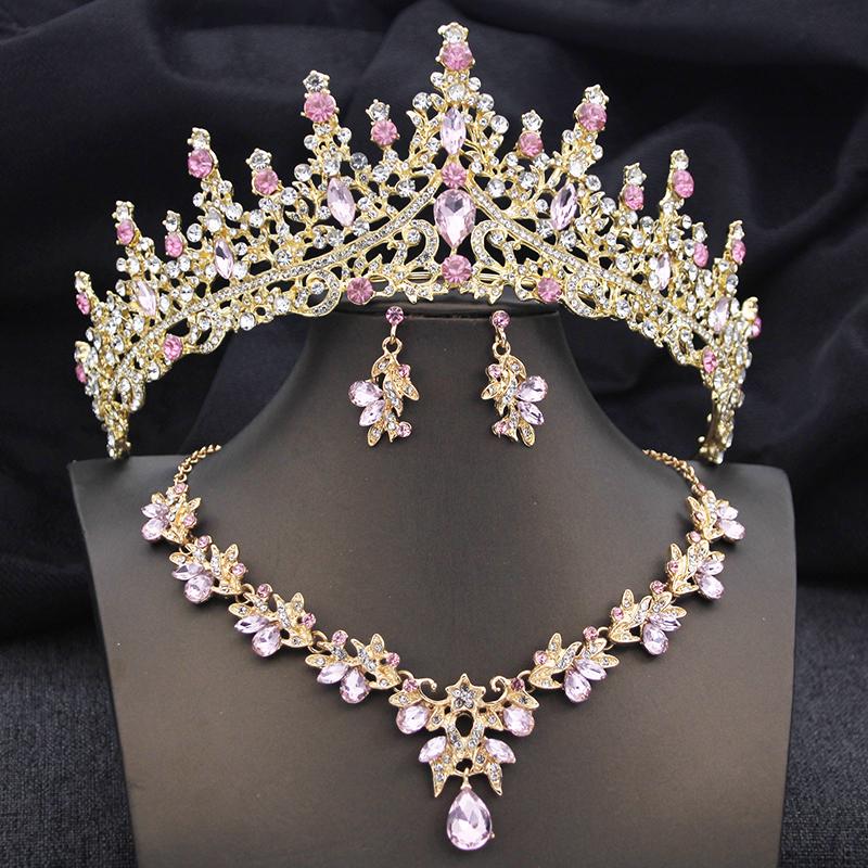 Elegant Bridal Jewelry Sets Princess 3 Pcs Tiaras and Necklace Earrings for Party Prom Birthday Wedding Hair Accessories