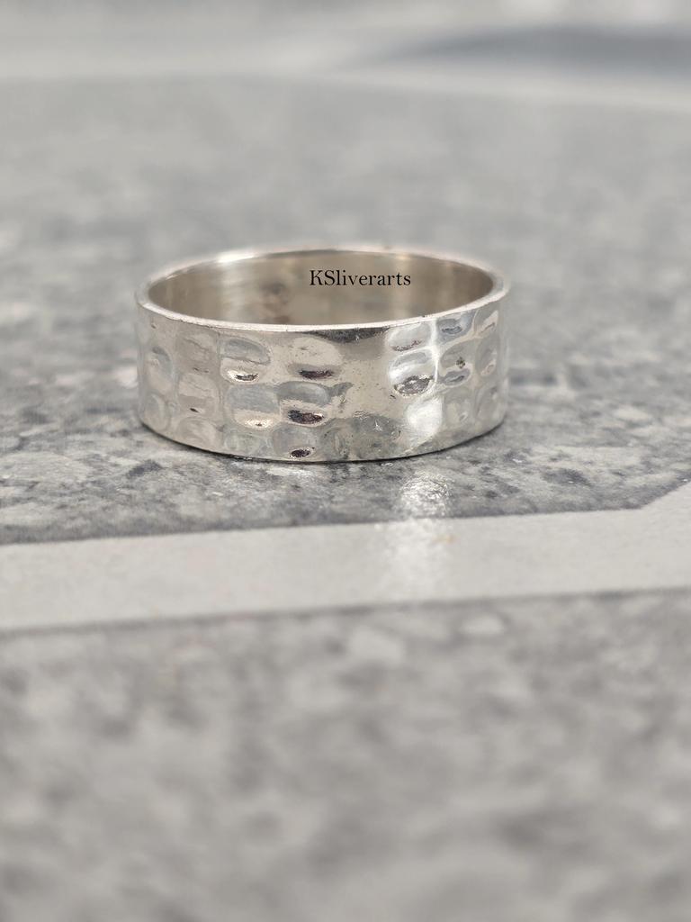 925 Sterling Silver Ring Handmade Hammered Textured Band for Men & Women, Handcrafted Elegance Unique Hammered Silver Band Mother's day Gift