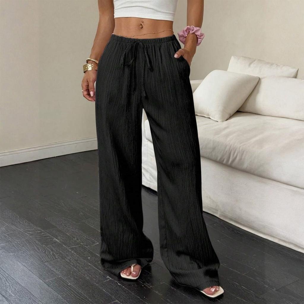 Fashion Women's Versatile Drawstring Casual Solid Color Pleated Wide-leg Pants For Women