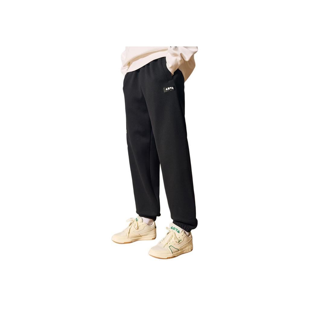 Anta X Solid Color Printed Drawstring Fleece Cuffed Sports Pants Unisex Pants Black 172248313-2