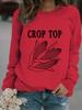 Autumn/Winter Women's Casual Long-Sleeve Corn Print Crop Sweatshirt