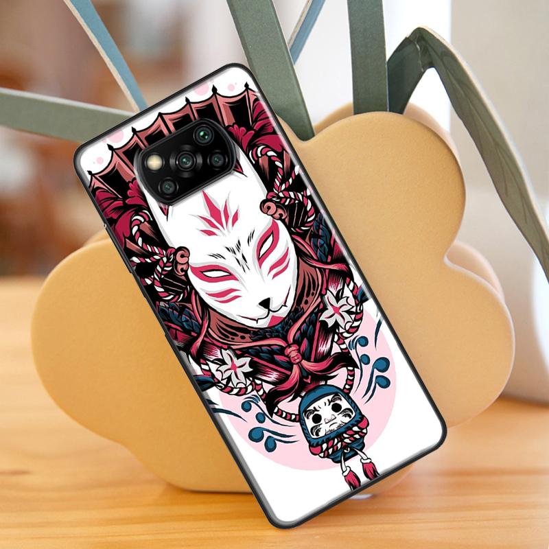 Japanische Kitsune Fuchsmaske für Xiaomi Mi 10T 11T Pro Mi 11 Lite Hülle für POCO M3 Pro M4 F3 X3 GT X3 Pro Handyhülle