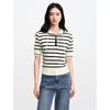 JUZUI Women's 2026 Spring Striped Hooded Half-Zip Knit Shirt
