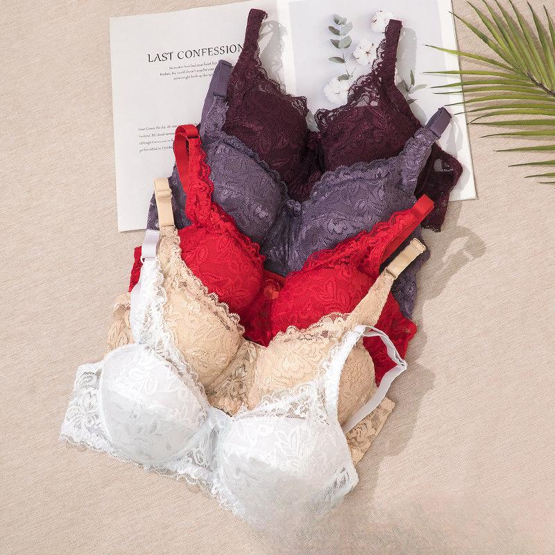European and American Women Underwear Top Plus Size Brassiere Padded Thin Cup Lace Bra Adjustable Comfortable Lingerie