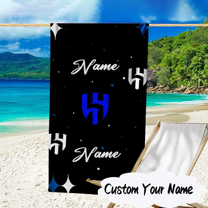 Custom Name Al Hilal Logo Microfiber Beach Towel Super Soft & Absorbent for Bath, Beach, Travel Bath Time Accessory, Fan Gifts