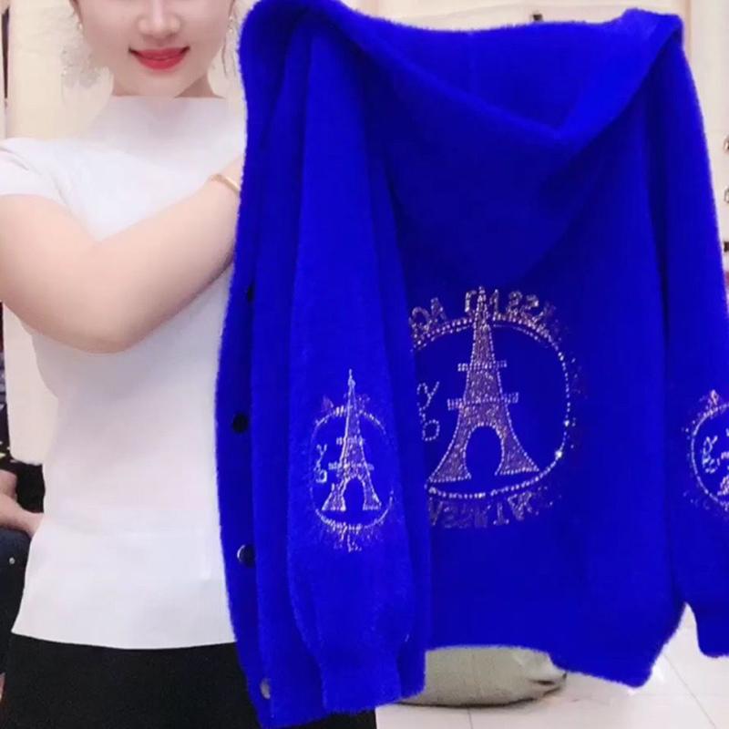 

Осенне-зимнее теплое толстое пальто из искусственного меха норки с капюшоном, женский кардиган с воротником из страз S