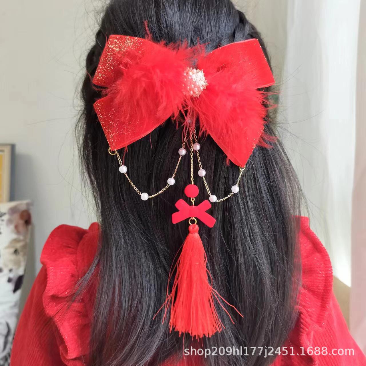 

Праздничные красные новогодние аксессуары для волос: Ленты, банты, шпильки, головные уборы и заколки с кисточками для девочек