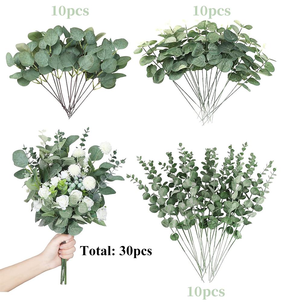 30/60/120Pcs Artificial Eucalyptus Leaves Stems Bulk 3 Kinds Mixed Silver Dollar Eucalyptus Bouquets Floral Wedding Home Decor