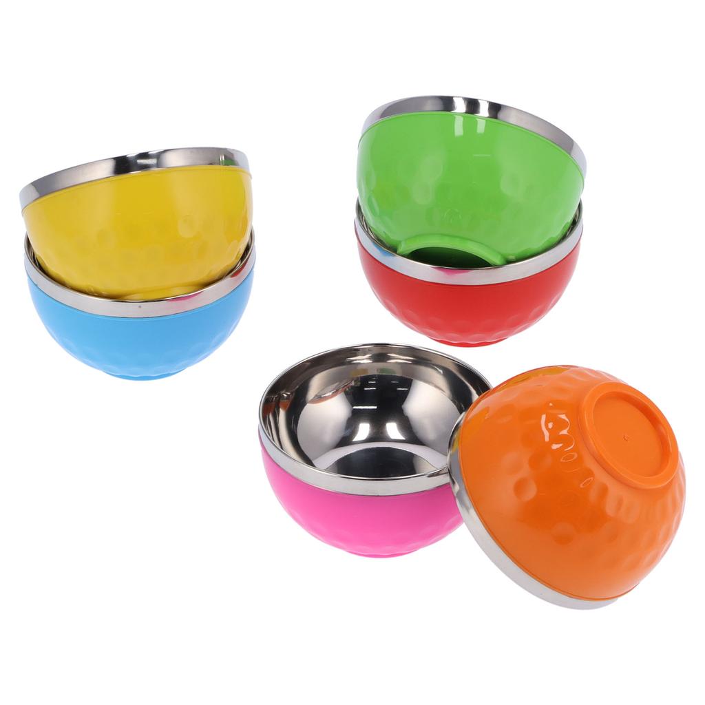 6Pcs set Color Stainless Steel Bowl Heat Insulation Salad Noodles Bowl for Home Kitchen(15cm L )