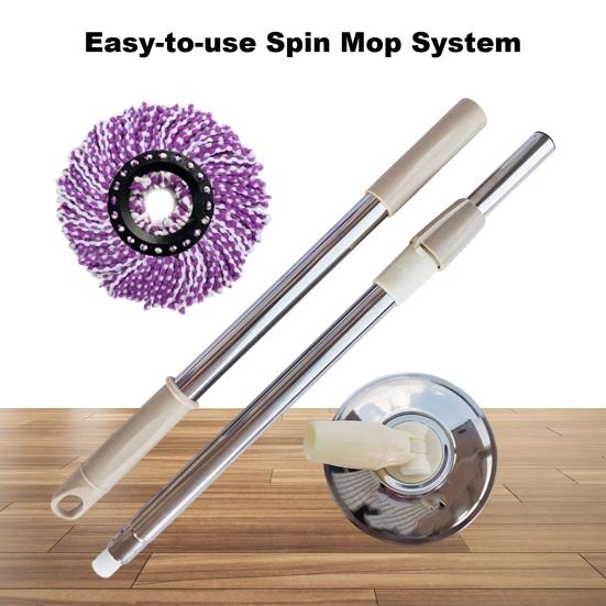 Stainless Steel Mop Rod with Adjustable Handle 360 Degree Rotation Floors Hair Dust Stains Deep Cleaning Spin Mop