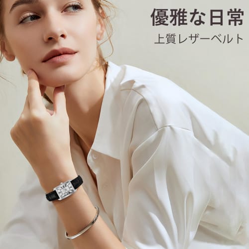 ShunkanSai Women's Analog Quartz Watch with Leather Strap, Waterproof, Square Design, Simple Design