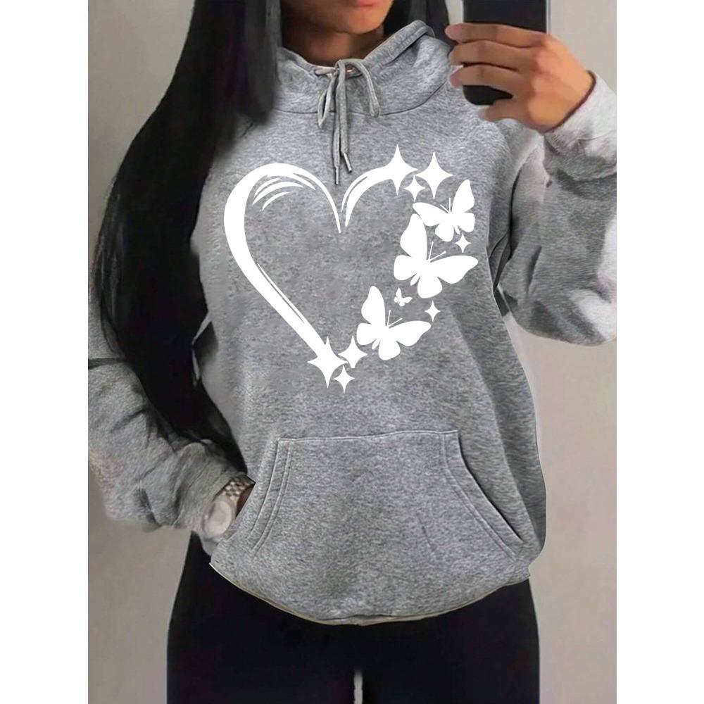 Combination Of Love And Butterfly  Pattern Hoody Women Hip Hop Street Hoodies Trendy Pocket Clothes Vintage Multicolor Hoodie