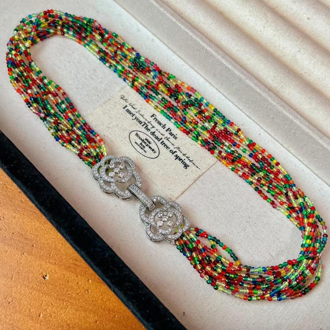 

Happy Dopamine Mixed Color Ten-Layer Lazy Necklace Evening Chain Romantic Retro Multi-Layer Crystal Necklace Niche Fashion