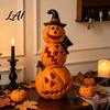 Dekorative Kürbisstatue Halloween Gruselige beleuchtete Figur LED-Licht Stapelbar mit hohlem geschnitztem Hexenhut für Zuhause Büro Spukhaus Innenbereich