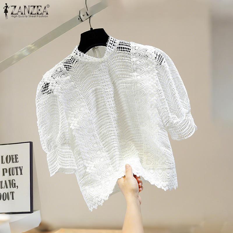 ZANZEA Women Summer Hollow Out Lace Casual Half Sleeve Blouse
