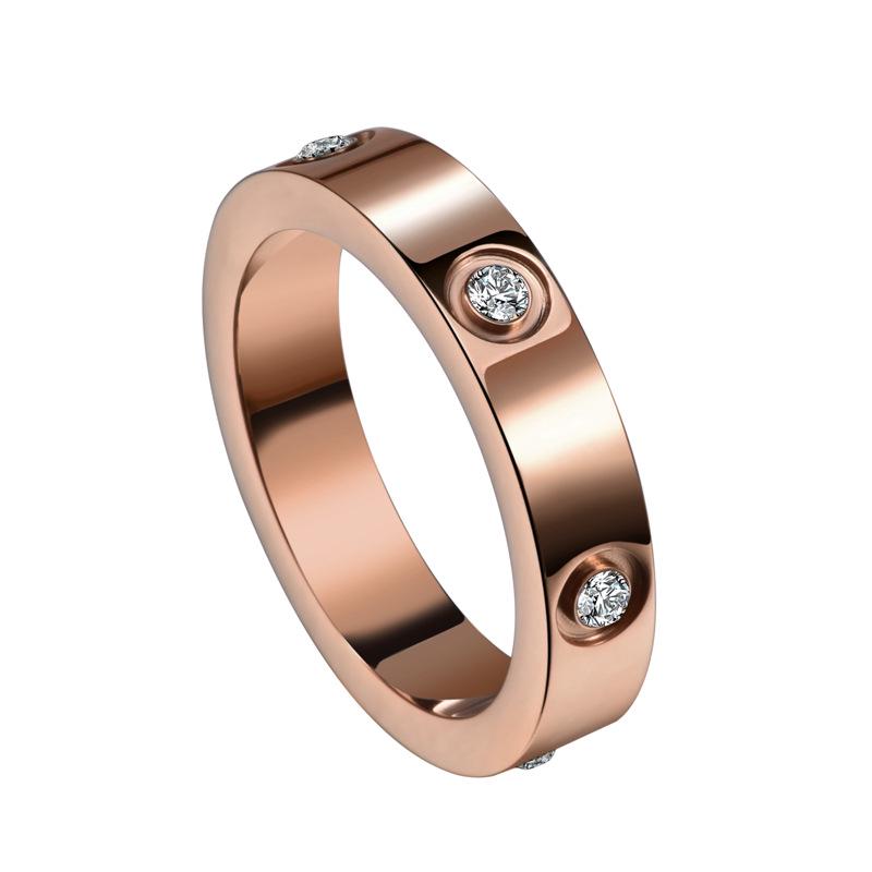 "Trendy European-American Titanium Steel Couple Ring with Diamond Accents"