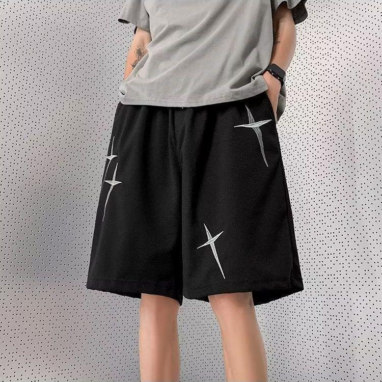 Men's Summer American-Style Embroidered Ice Silk Casual Shorts — Trendy and Cool Mid-Length Design