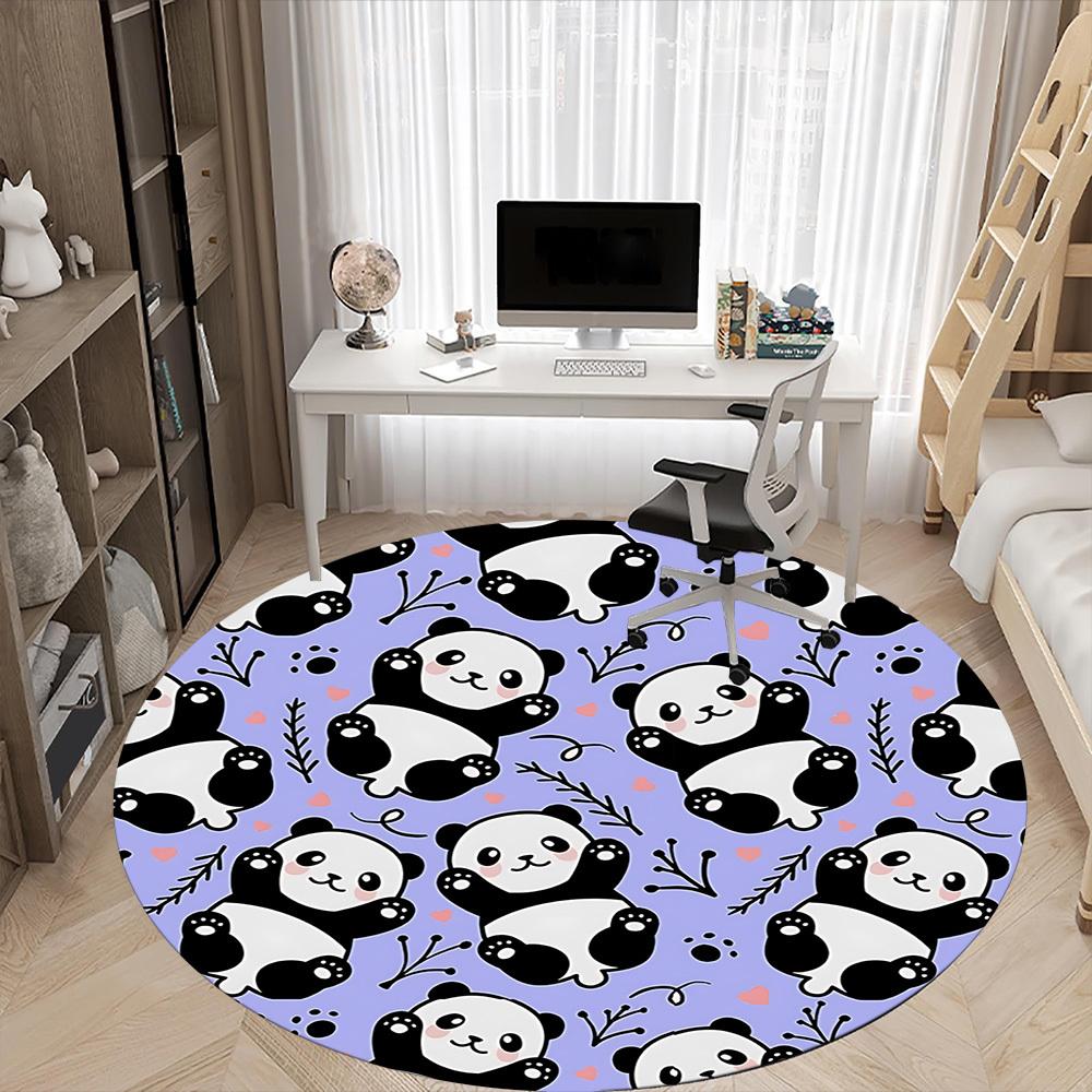 1PC Panda Pattern Office Round Area Rug, Mat Suitable ForOffice, Under Office Chairs Bedroom Living Room Home Decor, Room Deco