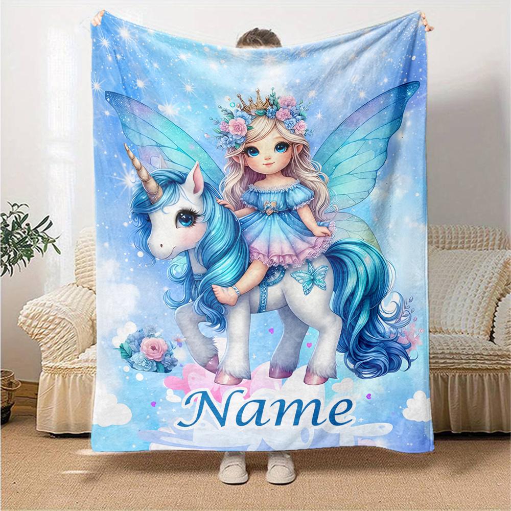 Colorful Unicorn Blanket Personalized Name Soft Comfortable Stylish Blanket Car Blanket Perfect For Travel Camping Outdoor Home Suitable For All