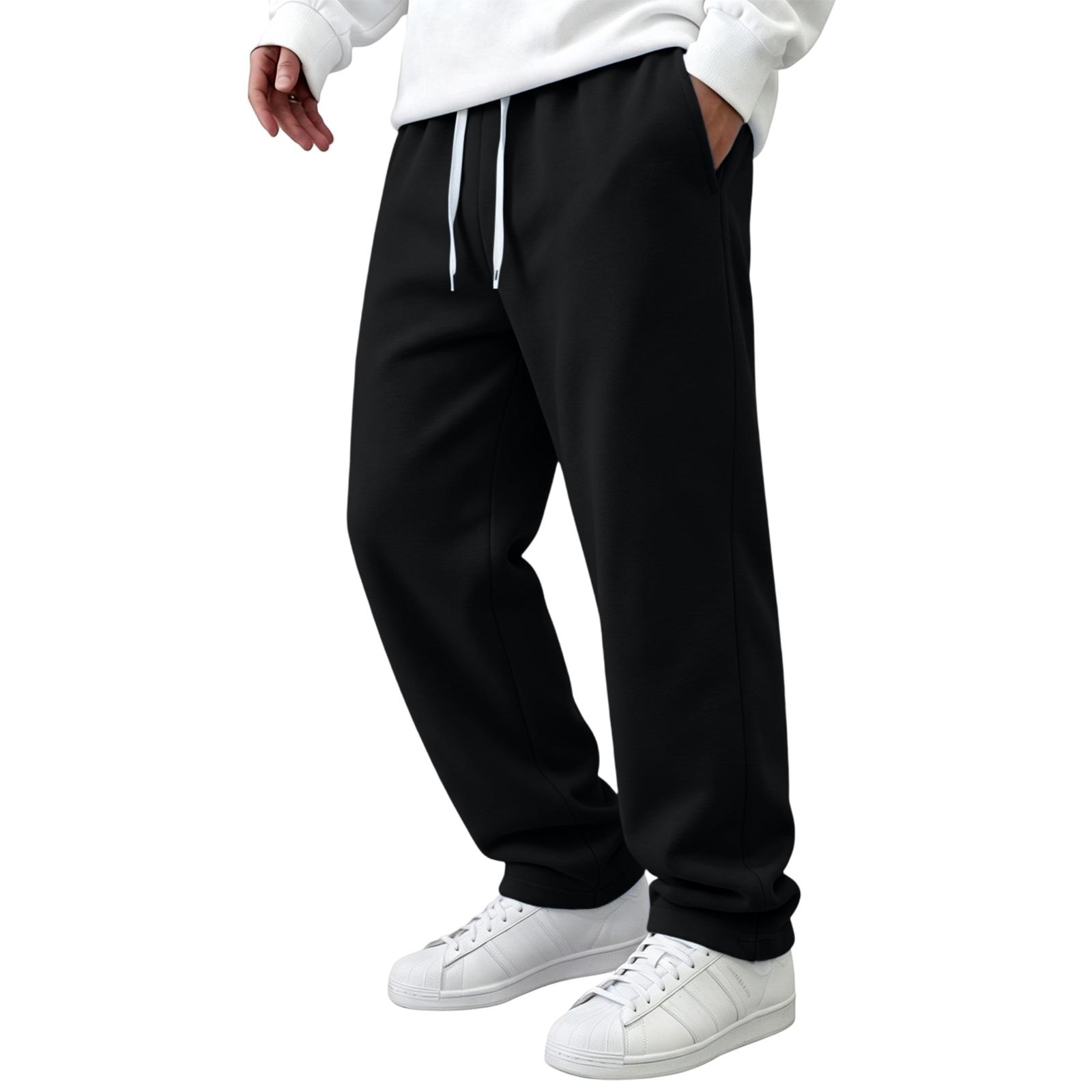Herren Lässige Jogginghose mit geradem Bein Farbe mit elastischem Bund S schwarz