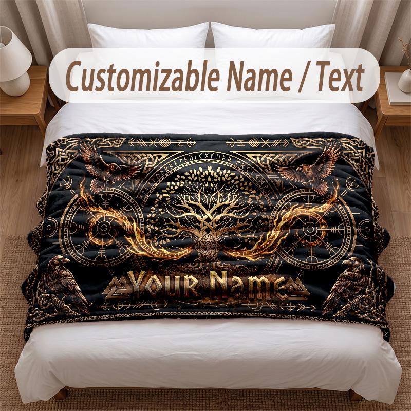 Tree of Life Theme Soft Blanket Personalized Custom Name Text Print Warm Blanket Home Sofa Bedroom Decor