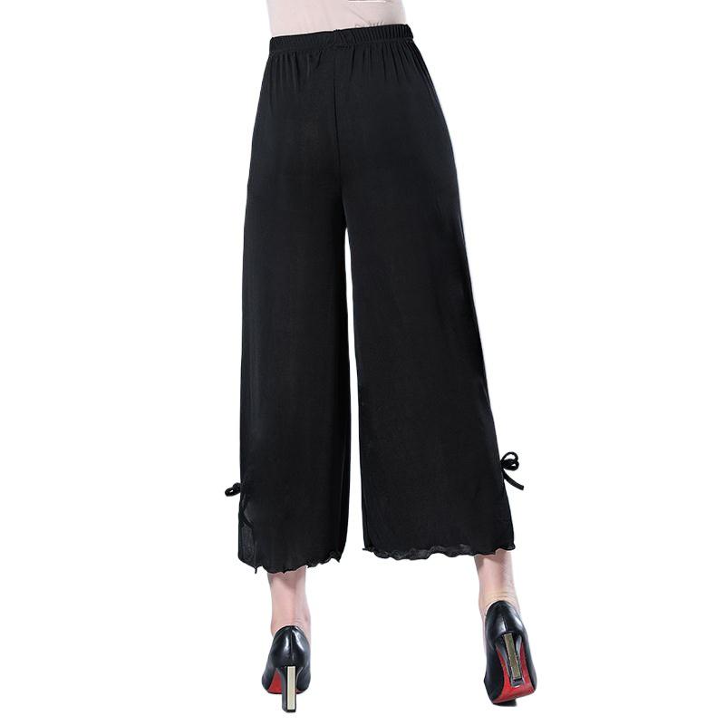 Ice Silk High-Waisted Wide-Leg Cropped Pants with Rhinestones for Women - Plus Size, Summer Casual