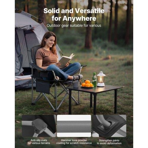 VEVOR Oversized Camping Chairs, 204 Kg Heavy Duty Support, Portable Folding Camp Chairs with Padded Backrest & Armrests