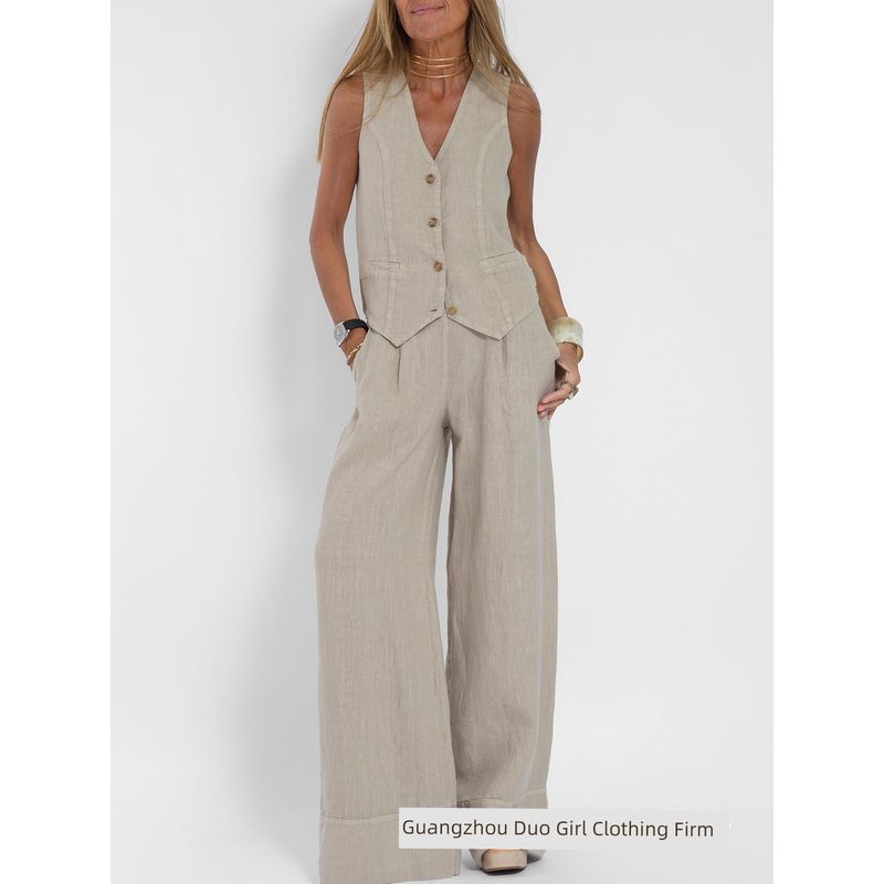 

2025 Fashion New Arrival Fashion Vest Pants Patchwork Collage Casual Suit Apricot L