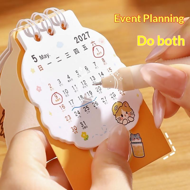 2027 Mini Desktop Calendar Cartoon Cat Prints Desk Calendar Portable Office Home Decoration