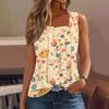 Women's Fashion Casual Basic Pleated Plain Button Square Collar Sleeveless Vest Print Summer Tank Tops