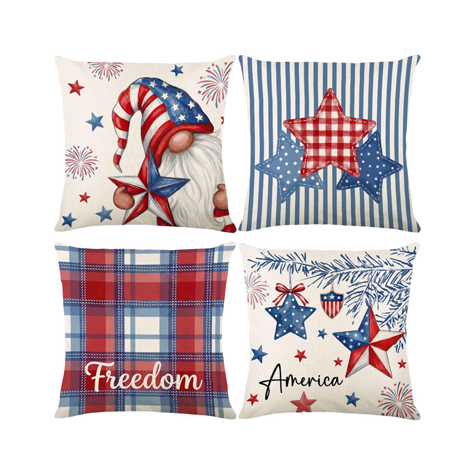 

Independence Day Printed Pillowcase, Star-patterned Cushion, Striped Back Cover, Sofa Pillow. One Size