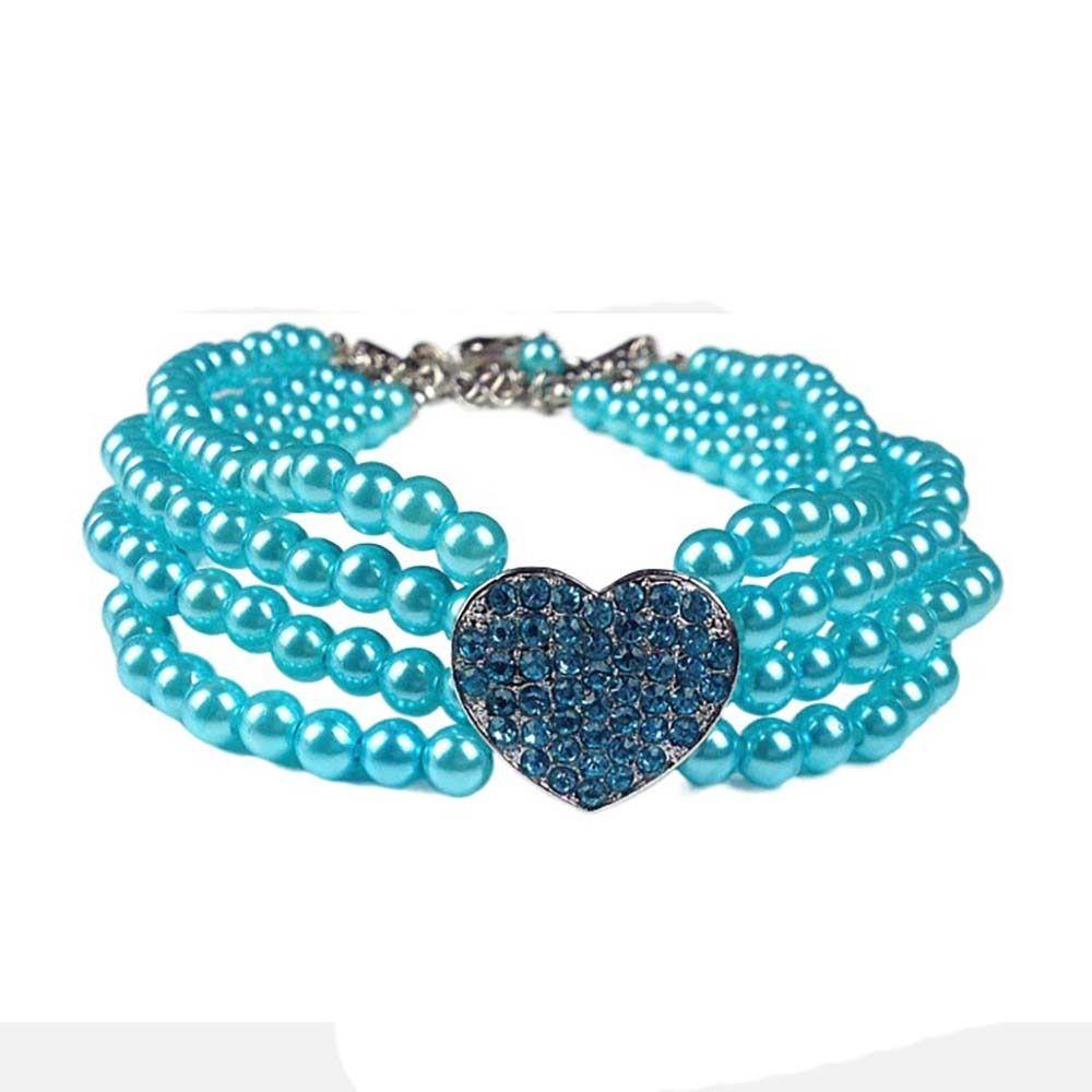 New Puppy Dog Choker Rhinestone Heart Four Rows Pearls Dogs Necklace Collar Shiny Cat Collar Jewellery Pet Supplies