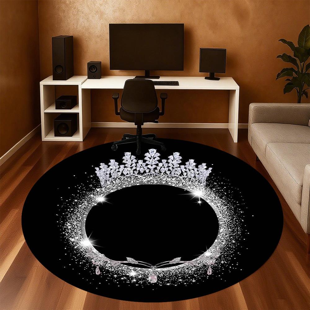 1PC Crown Sparkle Office Round Area Rug, Under Office Chairs Bedroom Living Room Home Decor,Carpet for Office, -1110290