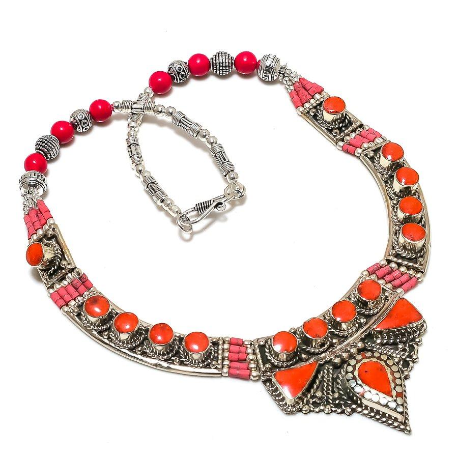 

Natural Red Coral Gemstone Handmade Jewelry Necklace 18 u6m66