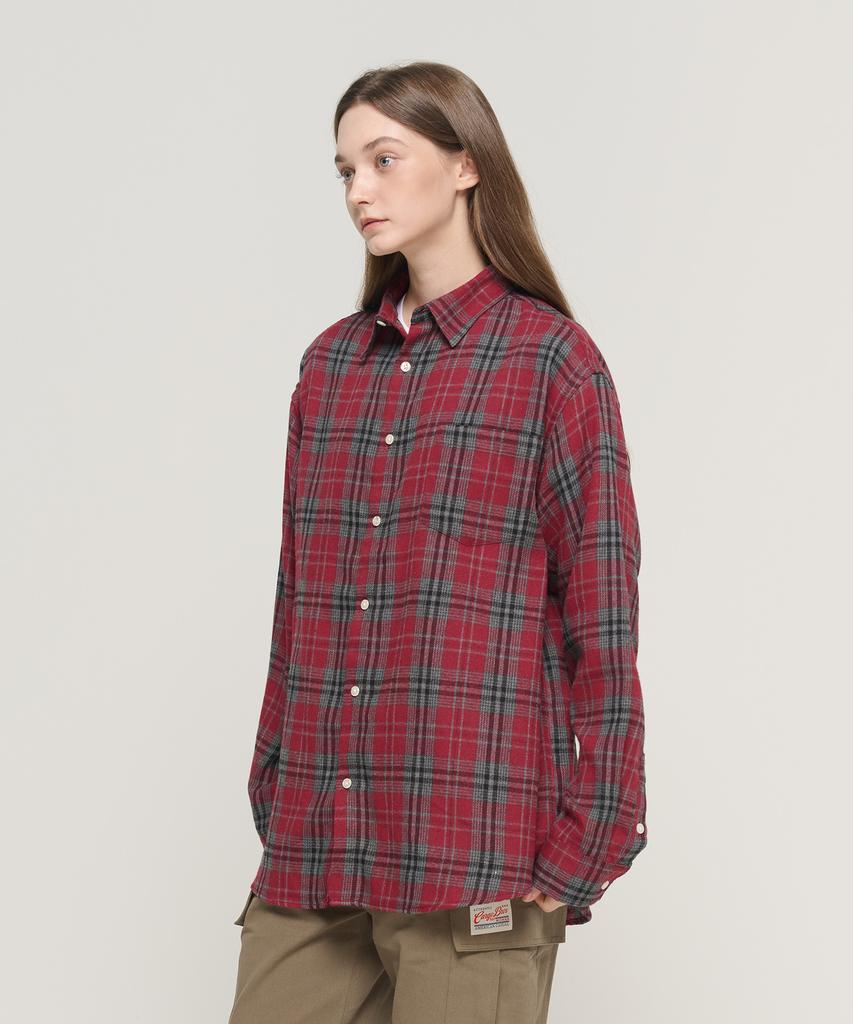 Cargo Bros For Woman Tone-Down Check Oversized Cotton Shirt (Red)