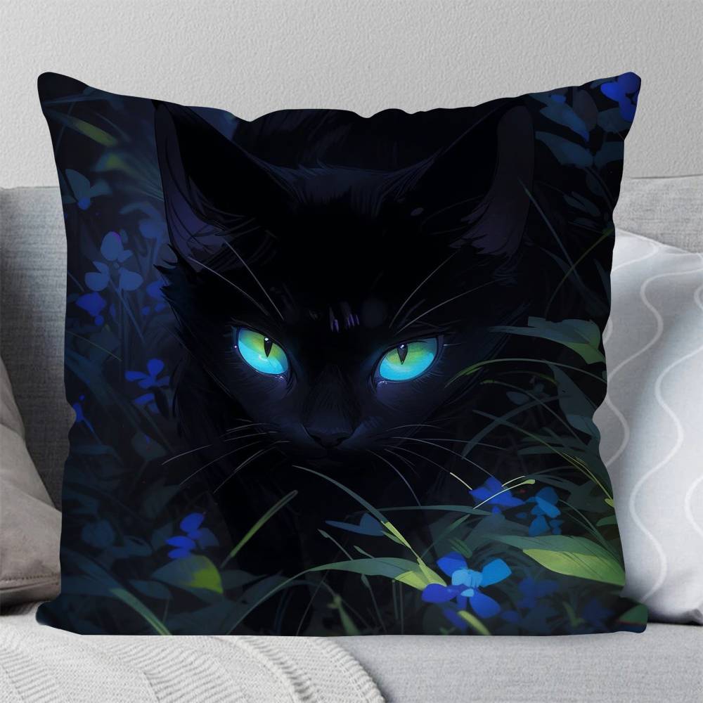 Interesting Black Cat Flower Pillow Case Fashion Square Pillowcase Bedroom Sofa Room Ins Decoration Leisure