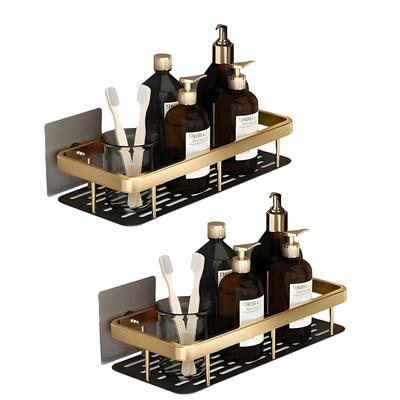 2 Stück Aluminium Schwerlast Selbstklebendes Badezimmerregal für die Wand, Mehrzweck Wandmontierter Badezimmer-Organizer, Waschraum-Organizer (Gold)