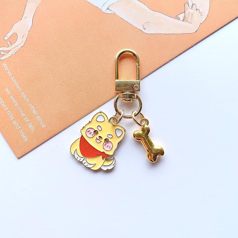 Japanese Style Cute Cat & Puppy Drip Oil Keychain - Cartoon Alloy Pendant Bag Charm