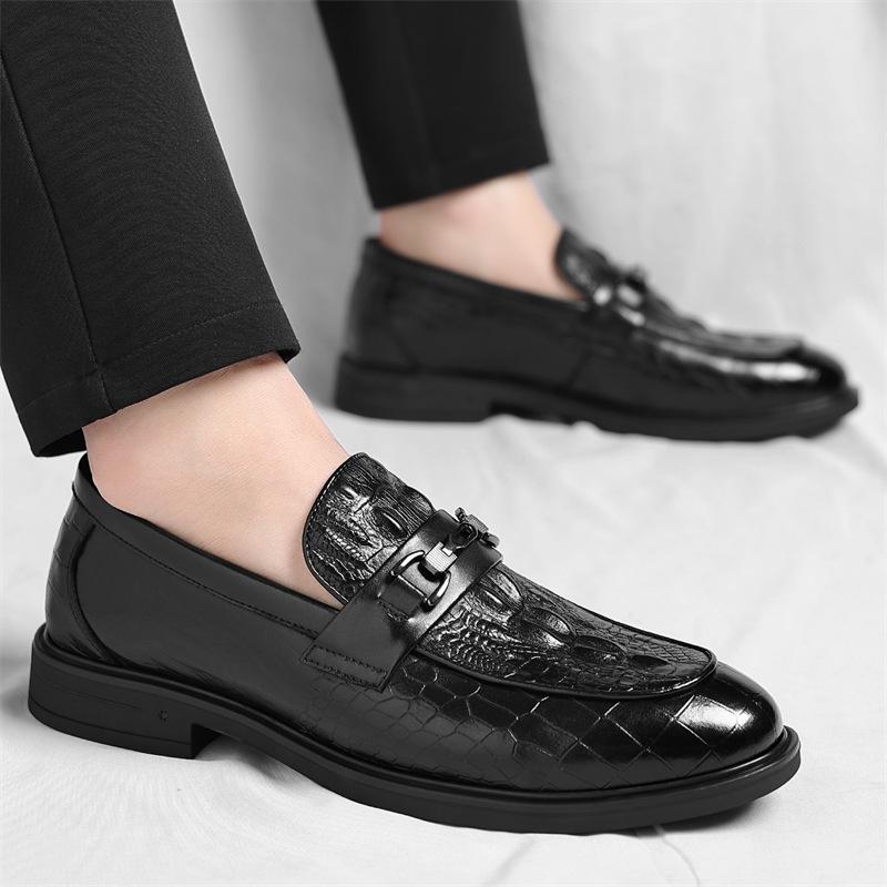 Autumn New Crocodile Pattern High-end British Foot Leather Shoes Business Dress Handsome Platform Men's Shoes