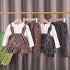 Girls Autumn Fashion Plaid Suspender Pants Set Toddler Cute Stylish Base Shirt Two Piece Outfit