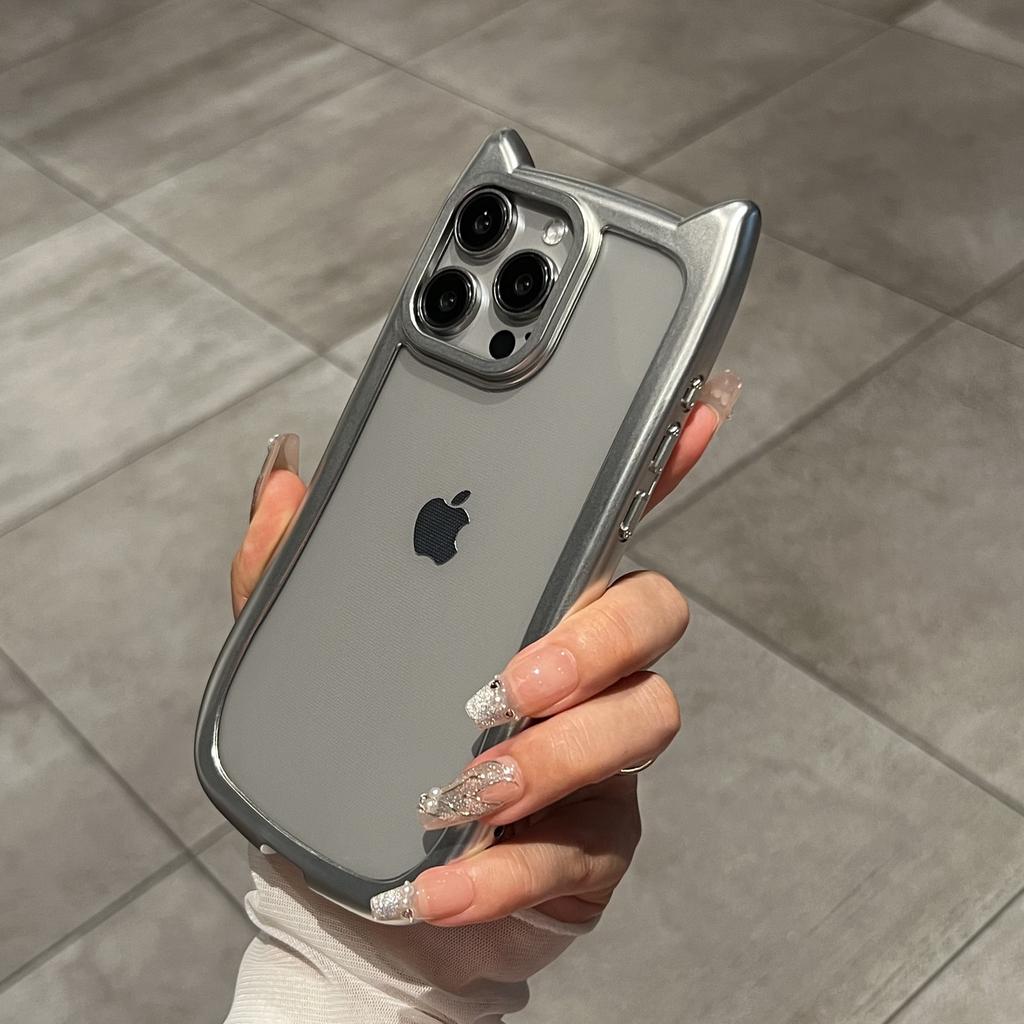 Luxury Plating Soft Silicone Cute Cat Ears Armor Bumper Case For For Iphone 17 Air 16 15 14 13 12 11 Pro Max Plus Shockproof Cover