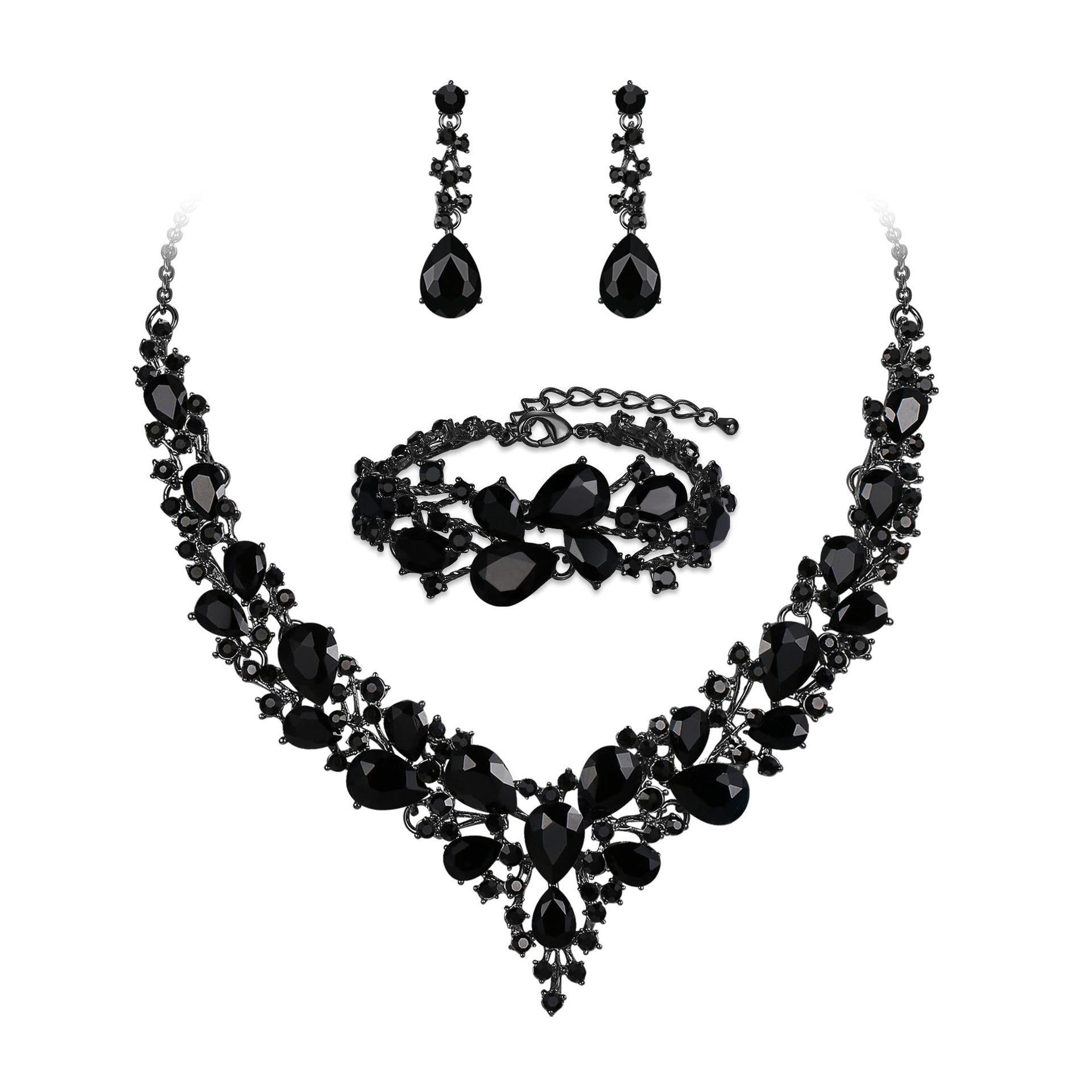 

2026 Bridal Rhinestone Drop Necklace Earrings Bracelet Set Luxury Set Ladies Ball Banquet Accessories 45CM