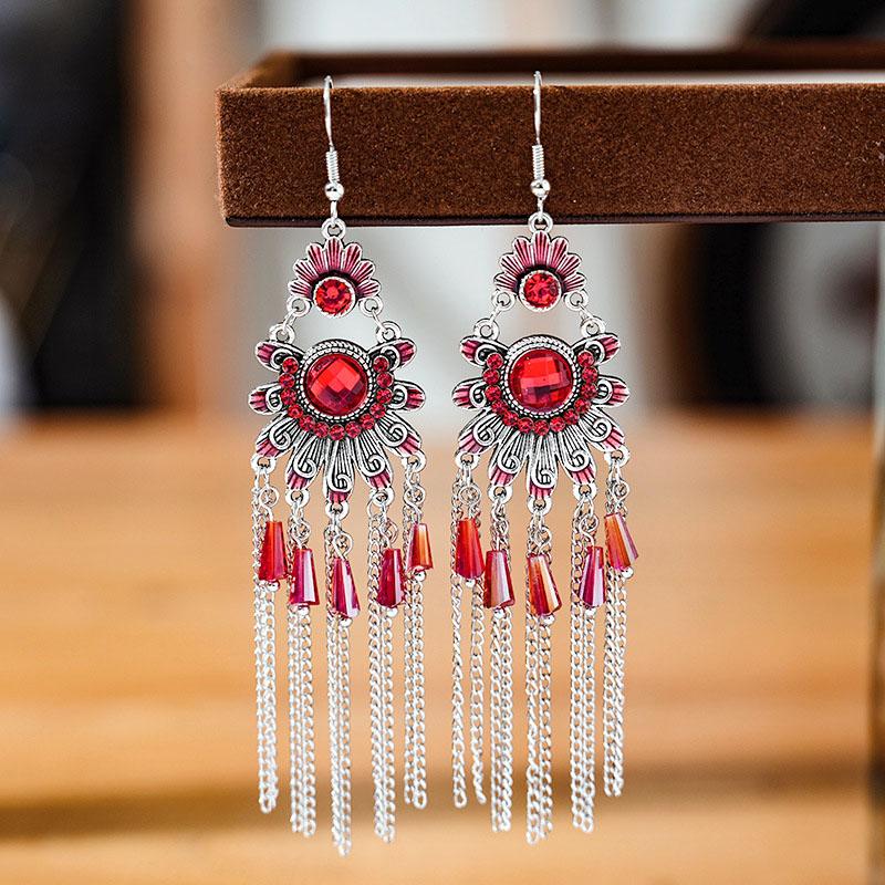 Vintage Ethnic Colorful Crystal Dangle Earrings for Women Classic Beach Chain Tassel Drop Earring Female Pendiente Bijoux